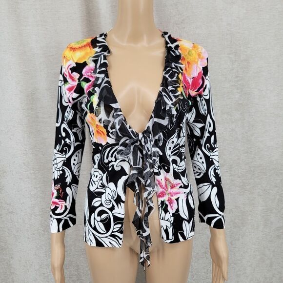 Alberto Makali Y2K 2pc Tank & Tie Front Cardigan Beaded Floral Women's Small - Picture 10 of 13